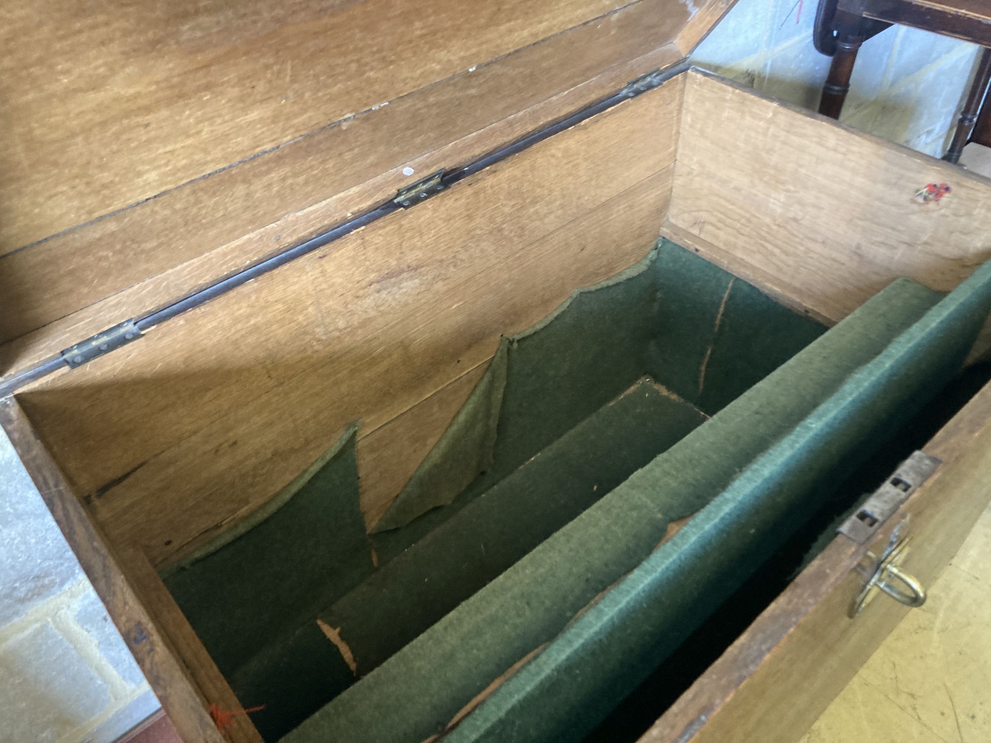 A Victorian brass mounted oak silver chest, width 89cm, depth 56cm, height 63cm